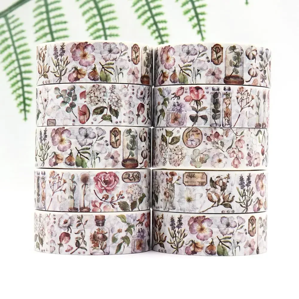 NEW 1PC 15mm x 10m Floral Leaves Colourful Tape Masking Adhesive Washi Tapes office supplies scrapbooking stationary tapes