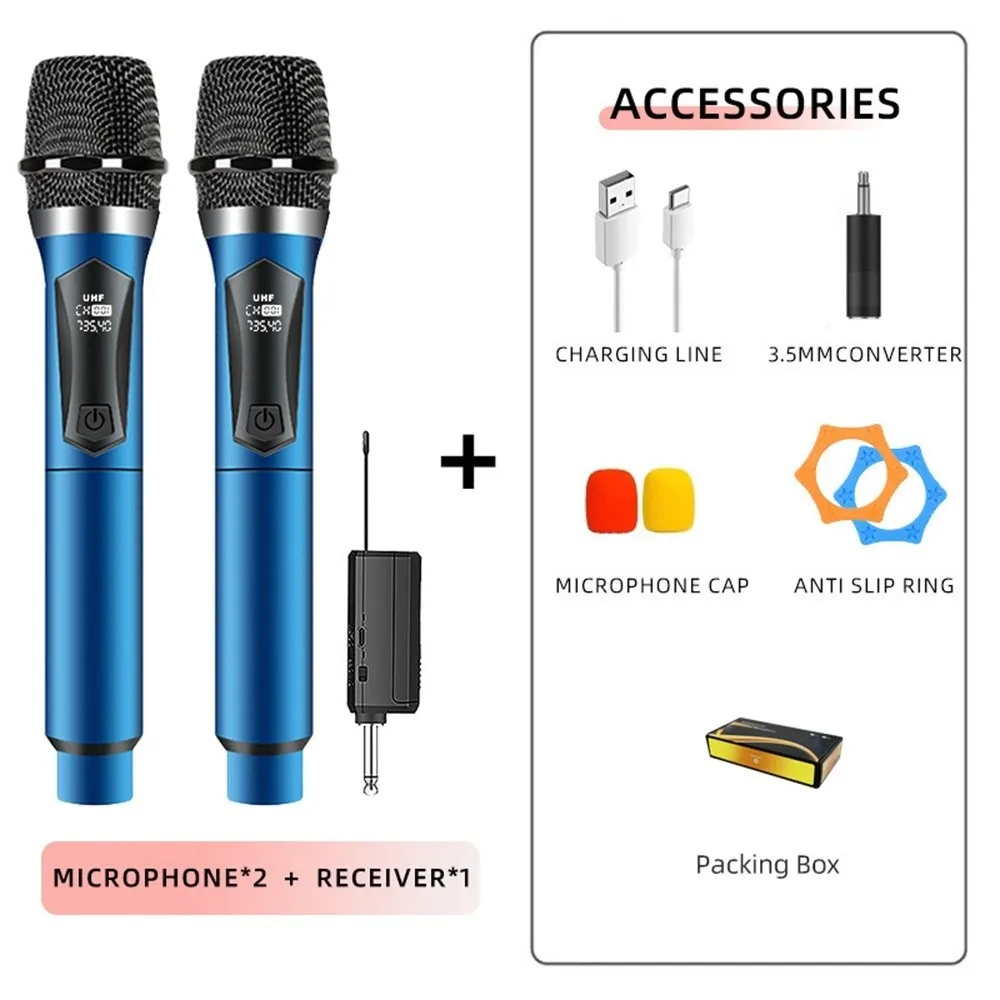 2 Channels Wireless Microphone UHF Fixed Frequency No Noise Karaoke Mic Micphone Handheld Clear Sound Wireless Dual Microphone