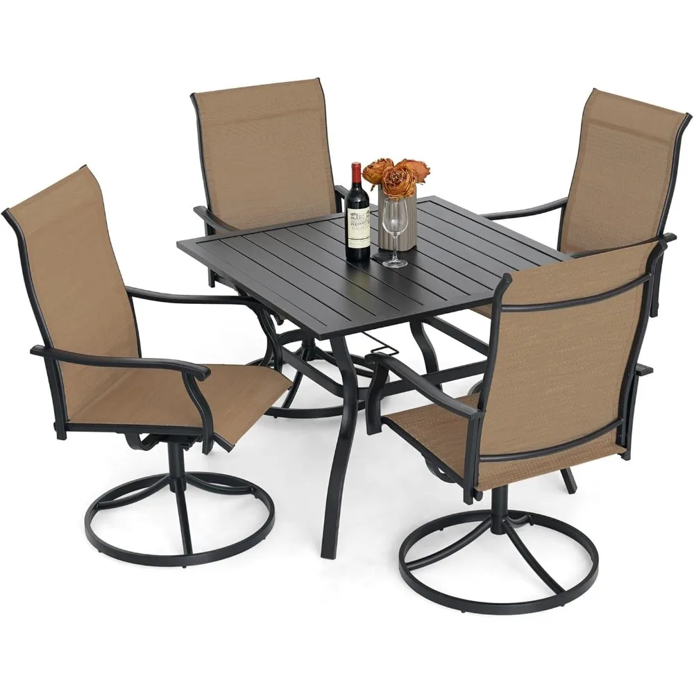 

5 Piece Outdoor Patio Dining Set, 4 Swivel Rocking Patio Chairs & Square Dining Table Outdoor Furniture for Backyard Bistro Gard