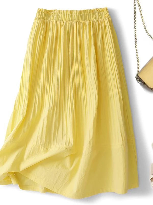 Yellow Goose Half-length Skirt with Wood Grain  A-line High-waist Slimming Summer Women's Gown Gentle Fashion Trend