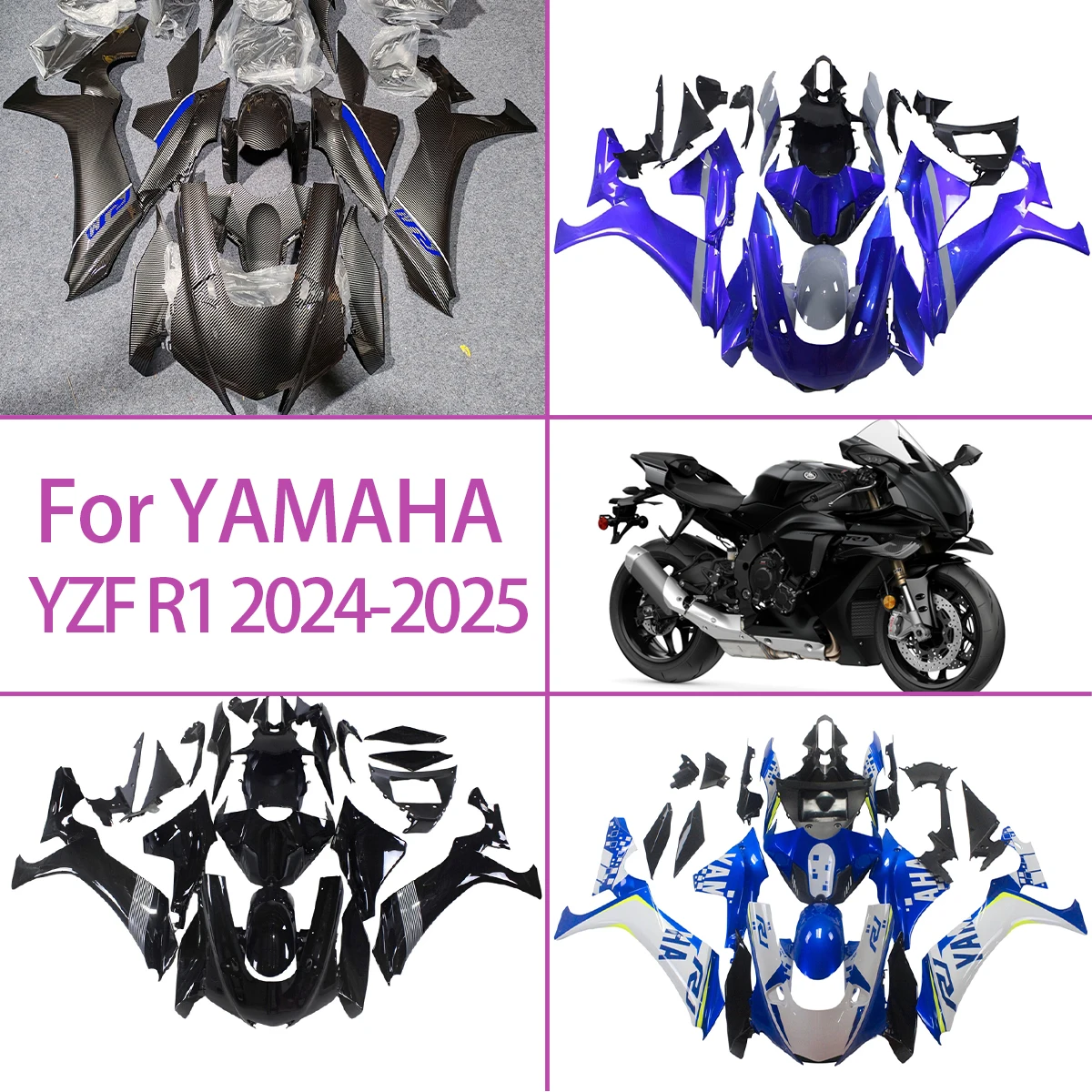 Fairings For 2024 2025 Yamaha YZF R1 ABS Plastic Fairing Kit Motorcycle Black Carbon Fiber Effect Bodywork 24 25 YZF R1