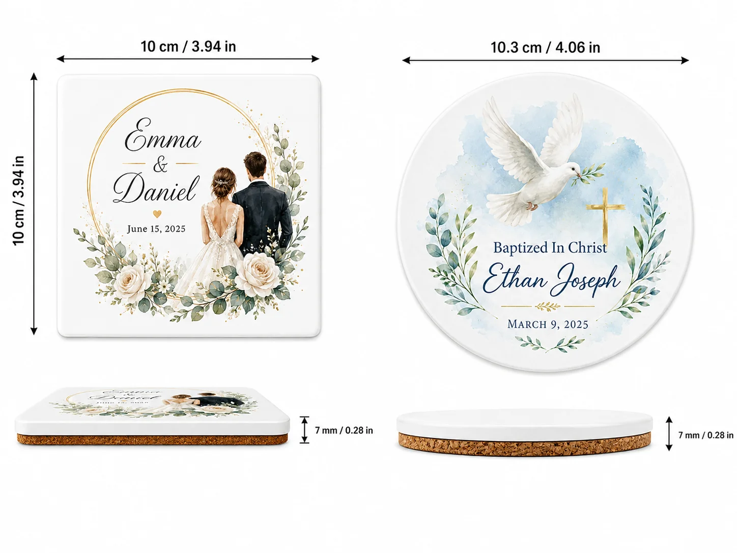 Personalized Custom Ceramic Coasters, Suitable for Communion, Baptism, Birthdays, Weddings, Christmas, to Enrich Your Tabletop