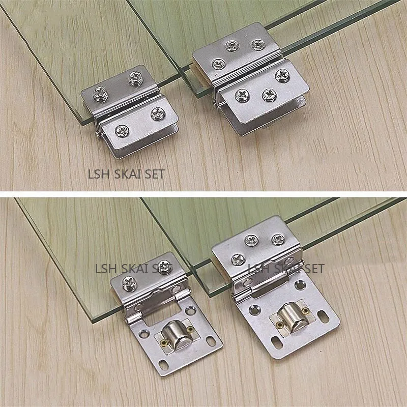 2Pcs No Drill Glass Door Hinge Stainless Steel Clamp Hinge Fit 5mm To 10mm Glass Cabinet Display Case Hardware Accessories