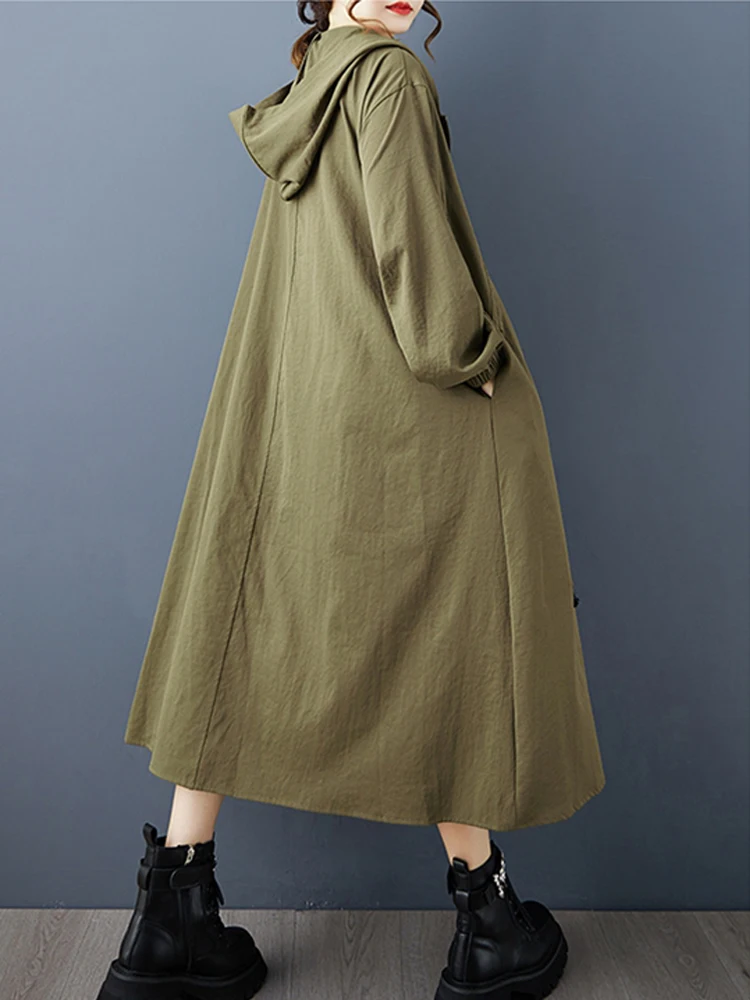 

NYFS 2025 Women's Hooded Wind Coat Long Sleeve Loose plus Size Autumn Korean Style Trench Coat