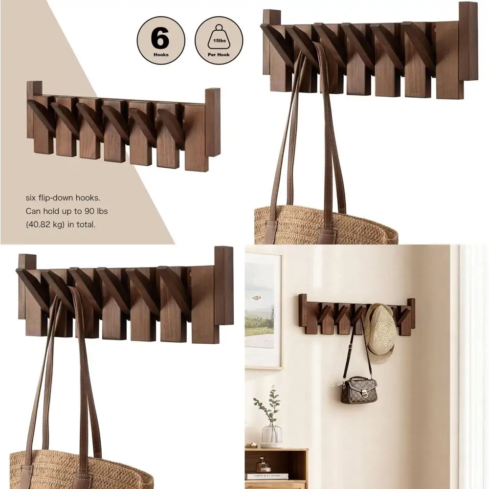 

Настенная вешалка для одежды из черного ореха с 6 выдвижными крючками для стильного хранения вещей в прихожих, ванных комнатах и кладовках