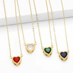 FLOLA Red Crystal Heart Necklace For Women Copper Gold Plated Necklace Cubic Zircon Jewelry Gift collares para mujer nkeq23