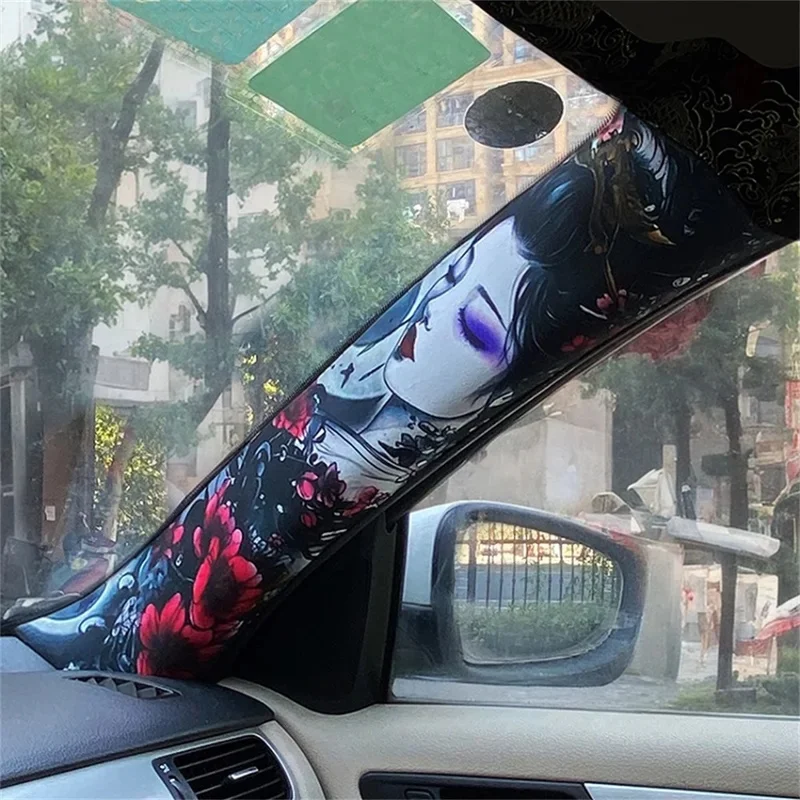 2Pcs Japanese Geisha Flower Car A‑Pillar Vinyl Sticker Universal Auto Interior A Pillar Decor Decal DIY Modified Car Interior