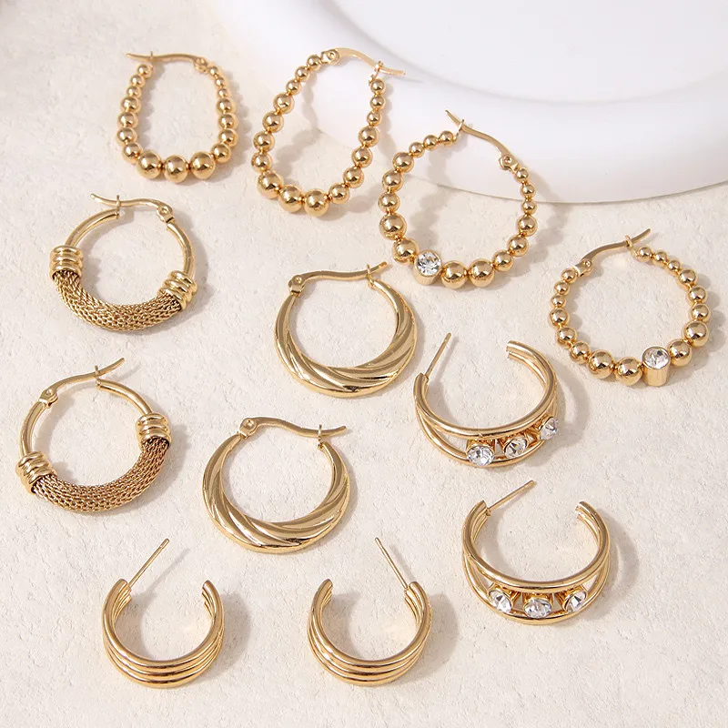 New Hip Hop Stainless Steel Earrings Women Jewelry Gold Color Hoops Earrings Fashion Jewelry Elegant Women\'s Hoop Ladies Gift