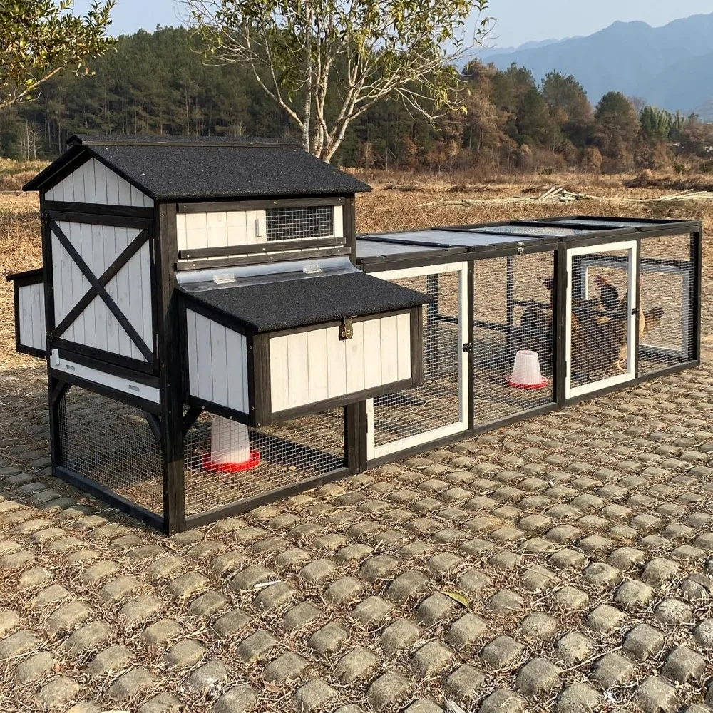 

116" L Large Chicken Coop and Run, Hen House with 4 Nesting Box Boxes, Rabbit Hutch Poultry Bunny Cage for 4-6 Chickens with 4 P