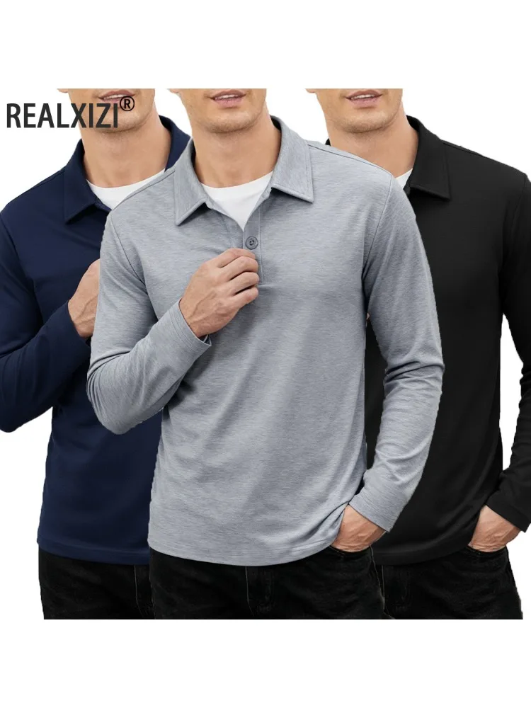 Printemps hommes d'affaires décontracté à manches longues Polo couleur unie à la mode respirant confortable Polos d'affaires sociaux mâle