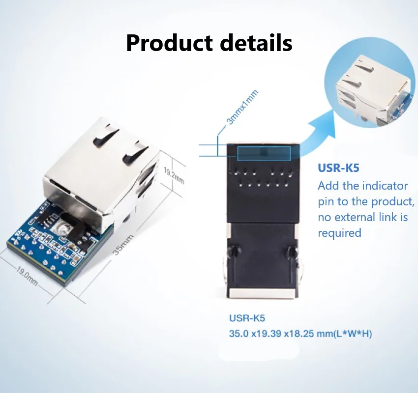 2PCS USR-K5 UART to Ethernet Modules With tiny size Serial to Ethernet Converter Modules integrated with TCP/IP protocol