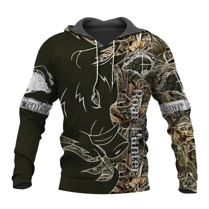 Wild Boar Deer Hunter Hoodie Men's Clothing 3D Printed Outdoor Pattern Long Sleeves Pullover Sweatshirt Autumn Harajuku Hoodies