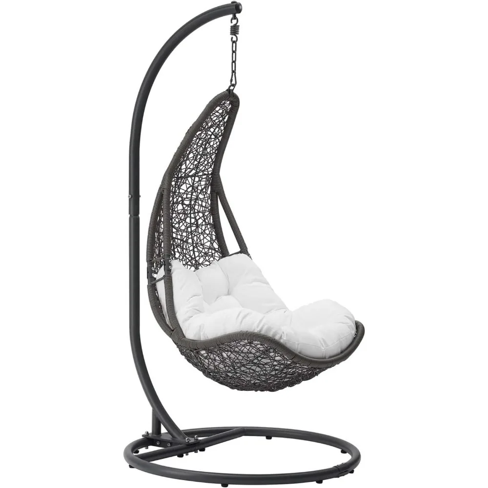 Abate Wicker Rattan Outdoor Patio Porch Lounge Swing Chair Set with Stand in Black Mocha
