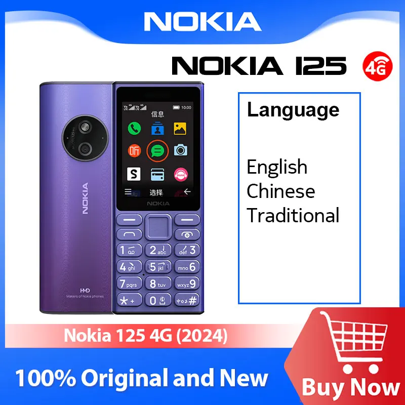 2024 New Nokia 125 4G Feature Phone Dual SIM Camera 1450mAh Bettery Bluetooth 5.0 FM Radio Mobile Phone Original