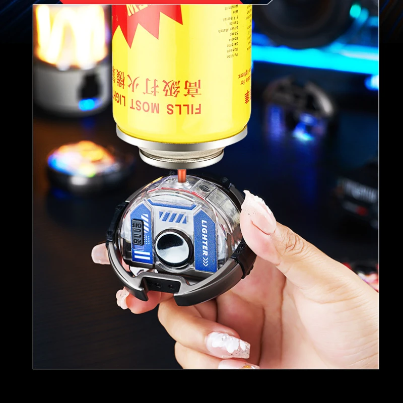 2024 New Light Emitting Mecha Fingertip Gyroscope Windproof Red Flame Lighter Cool Bottle Opener Butane Gas Inflatable Lighter