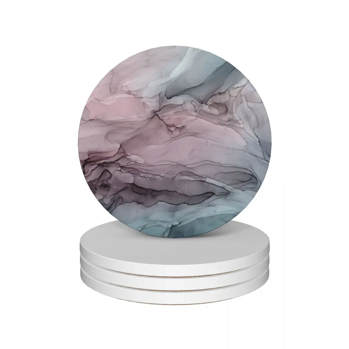 

Mauve Blush & Stormy Blue Flow Abstract 1 Ceramic Coasters (Set of 4) cup pads for ceramics Coasters