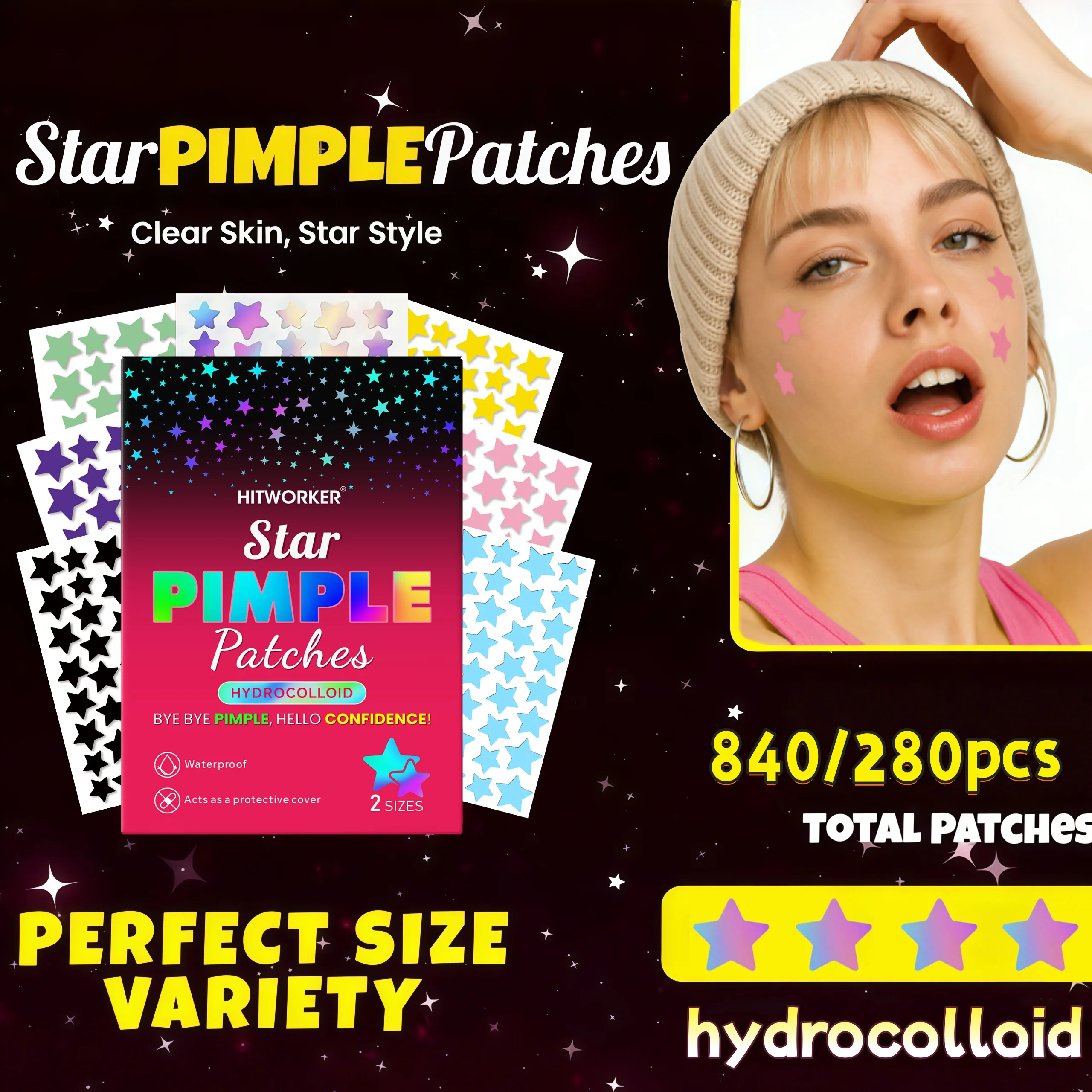 840/280/piece/box star shaped acne patch set - deep cleansing high-quality water-based acne stickers, gentle and skin friendly