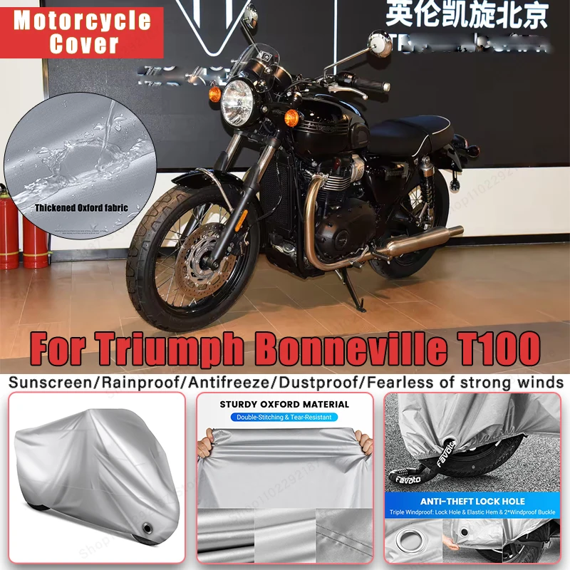 

For Triumph Bonneville T100 No Ear Motorcycle Cover -Outdoor Full Body Protection, Waterproof Dustproof Sunscreen Moto Accessory