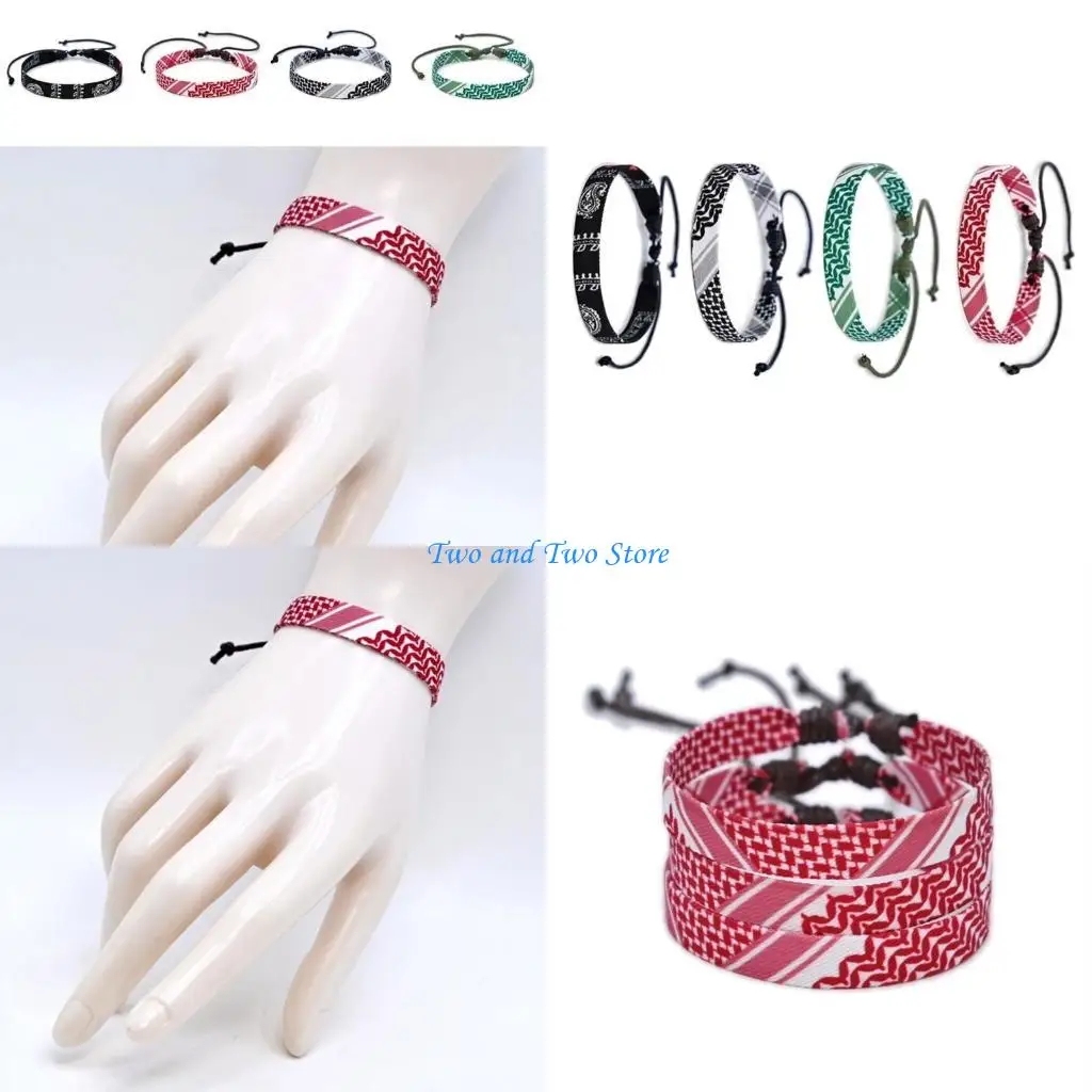 

HX6F Elegant Arabian Hand Woven Bracelets Accessory Stylish Braided Hand Rope Charm