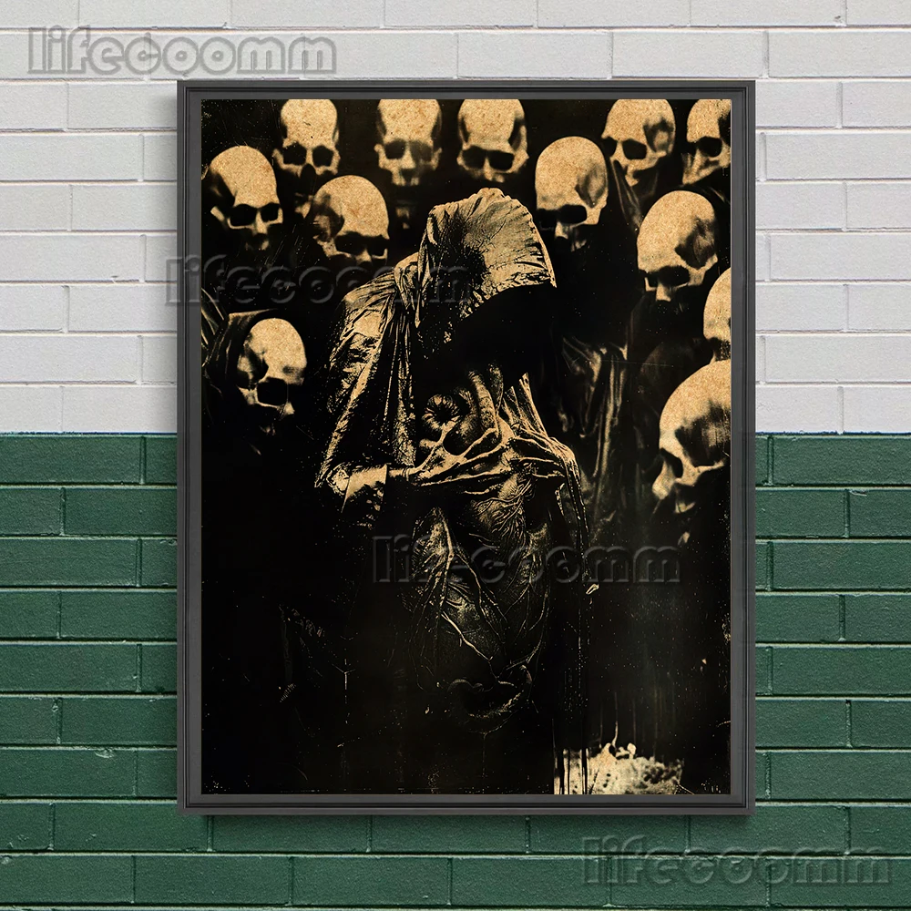 Creepy Demon Heart Guardian,Vintage Wall Art Canvas Painting,Black Heart,Horror Gothic Art,Poster And Print, Home Decor Unframed