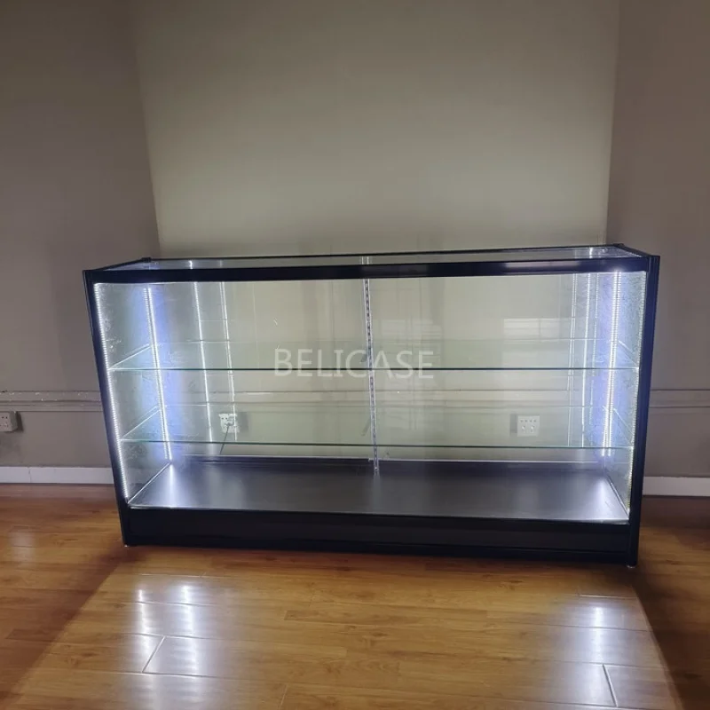 Custom, Smoke Shop Supplier Display Led Light Full Glass Counter Display Cabinet Lockable Smoke Store Decoration Showcase