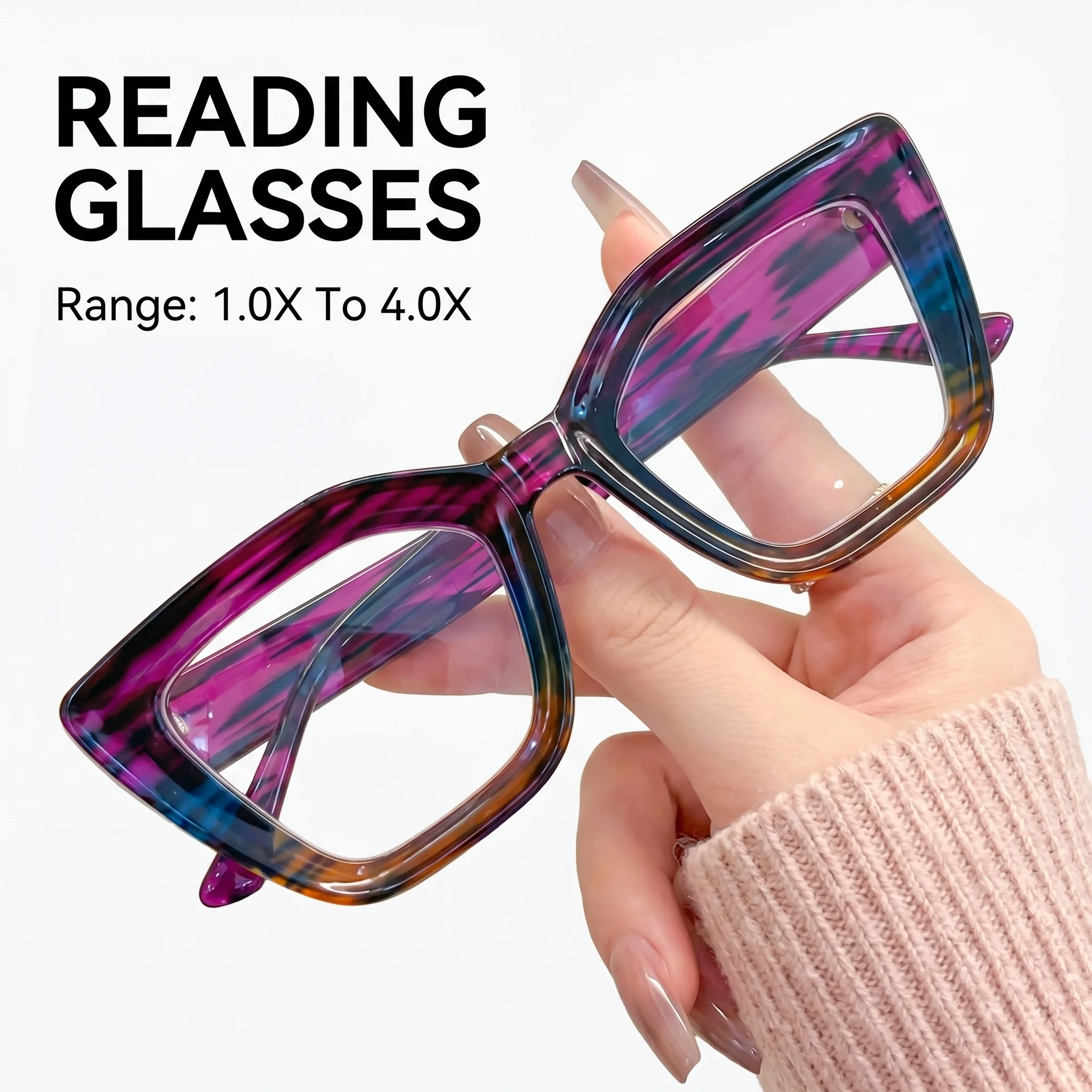 Progressive Lesebrille mit Lila Farbverlauf und Metallscharnier-Rahmen Modische Korrekturlesebrille für Erwachsene