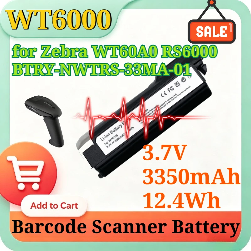 WT6000 3.7V 3350mAh 12.4Wh Replacement Li-ion Battery for Zebra WT60A0 RS6000 BTRY-NWTRS-33MA-01 Barcode scanner battery Pack