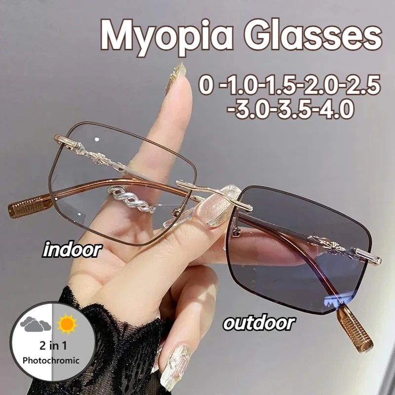 

Retro Photochromic Myopia Glasses Neutral New Fashion HD Blue Light Blocking Glasses Discoloration Lens Eyeglasses 0 TO -4.0