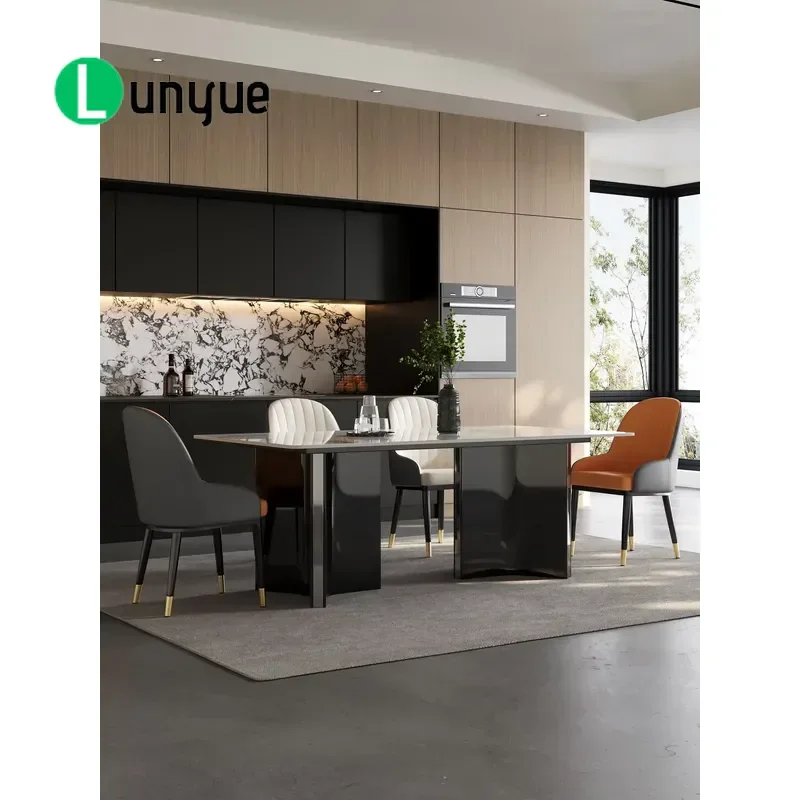 Luxury European Modern Sintered Stone Dining Table Wood Legs 6 Seater For Home Villa Hotel Furniture Wholesale