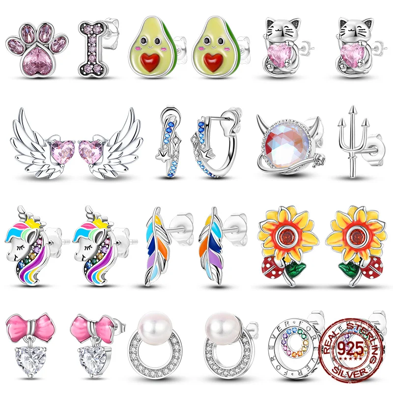 Klassische Damen-Ohrringe aus 100 % 925er-Sterlingsilber mit Flügeln und Herz-Intarsien, Einhorn, geeignet als Geburtstagsgeschenk, Jahrestagsgeschenk