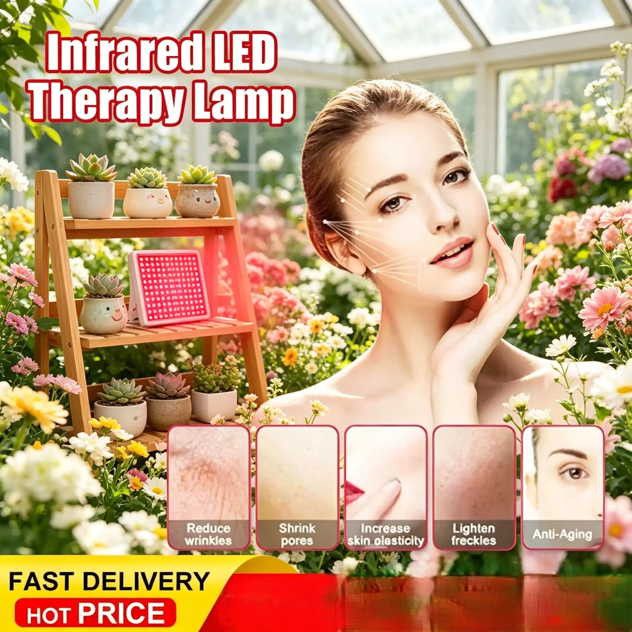 45W Red LED Therapy Panel, 660nm&850nm Dual Wavelength Beauty Light, Household Body Physiotherapy Heating Device
