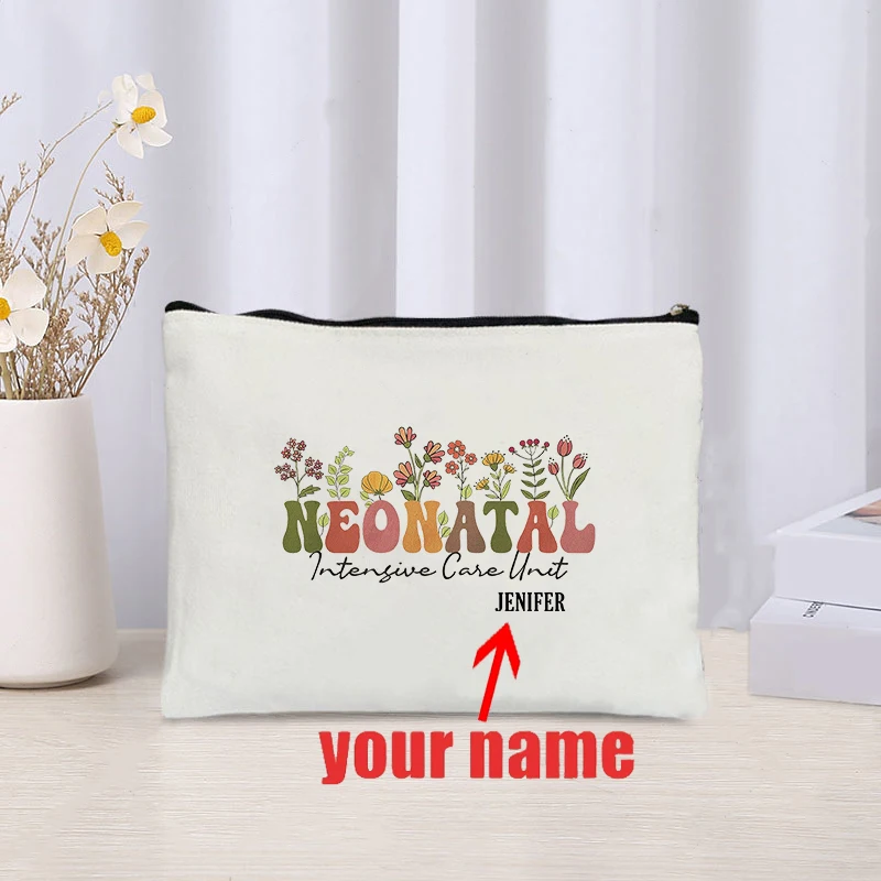 Custom Name NICU Nurse Makeup Bag Neonatal ICU Nurse Appreciation Gift Neonatal Intensive Care Unit Cosmetic Case Women Purse