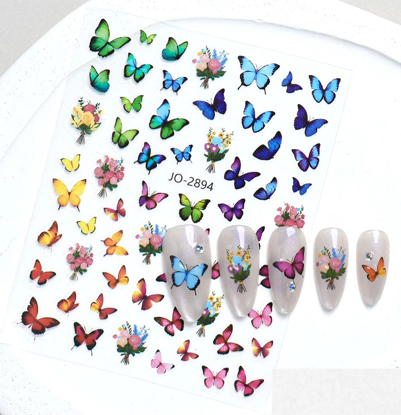 3d Nail Art Stickers Decals Spring Blue Pink Yellow Butterflys Booming Flowers For Nails Decorations Manicures Beauty