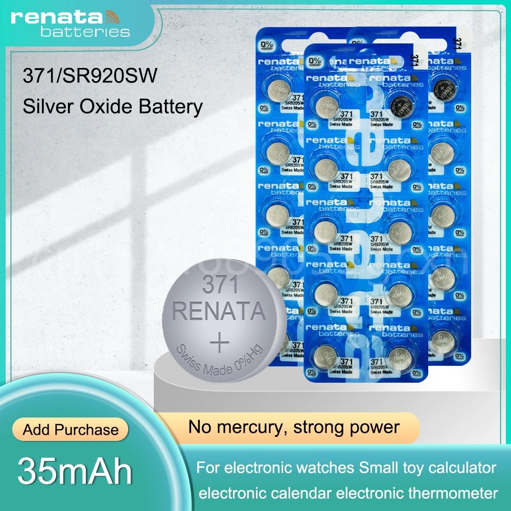 Original Renata 371 SR920SW AG6 LR920 1.55V Silver Oxide Watch Battery for Scale Watch Toy Remote Control Button Coin Cell