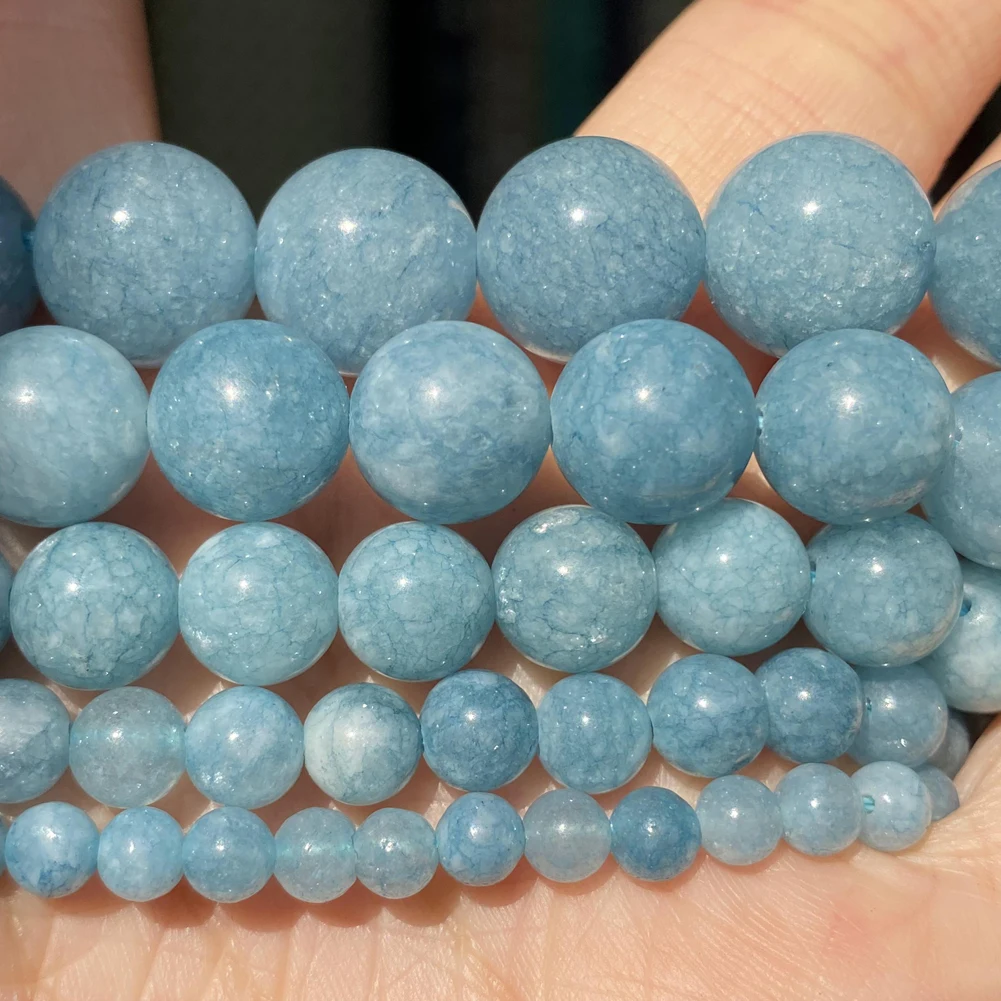 Natursteinperlen, Aquamarin, runde, lose Spacer-Perlen für die Schmuckherstellung, handgefertigte DIY-Armbänder, Halsketten-Zubehör