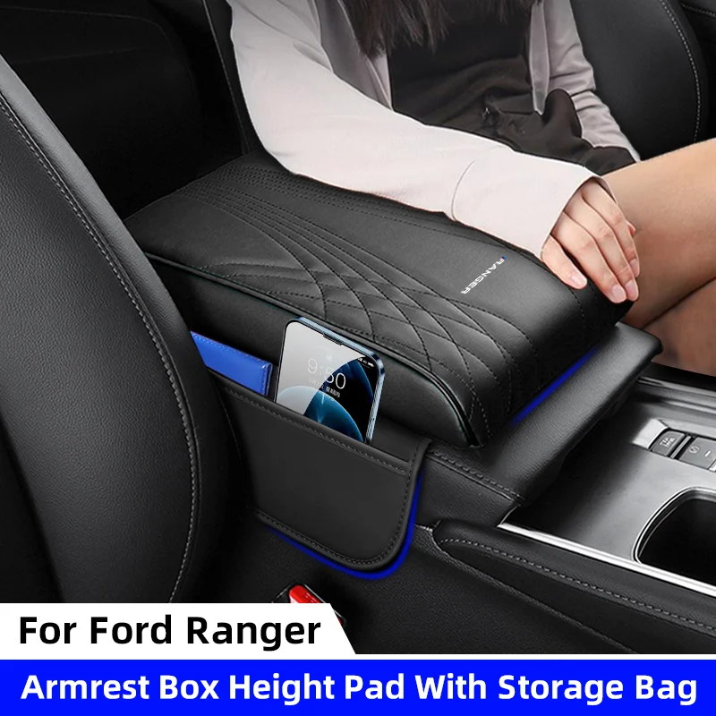 Car Center Console Armrest Box Height Pad with Storage Bag For Ford Ranger T9 Rapotr Auto Armrest Pad Elbow Support Armrest Mat