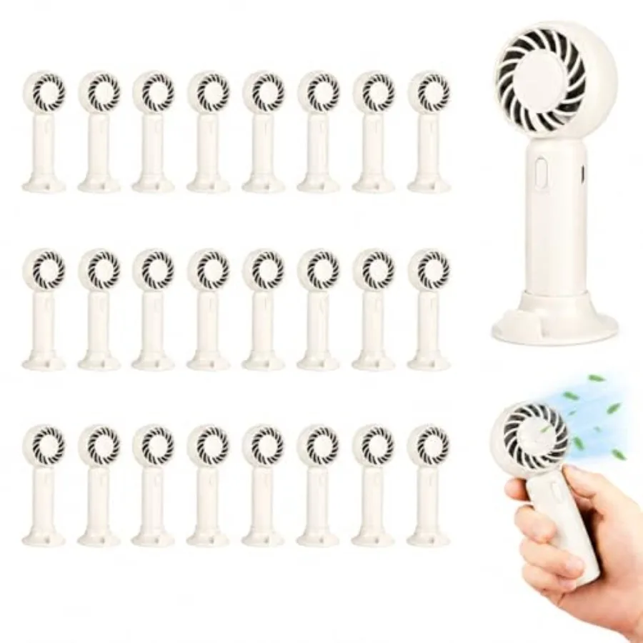 

24 Pack, Ivory Mini Handheld Fans Bulk - USB/Battery Powered Portable Fan with 3 Speeds, Wholesale Cooling Essentials for Weddi