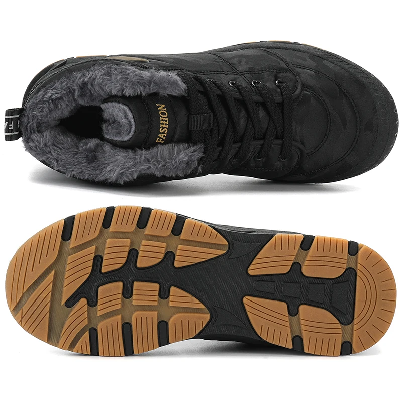 Herren-Schneestiefel mit hohem Schaft, wasserdicht, mit Fell gefüttert, Winterstiefel, rutschfest, isoliert, Outdoor-Wanderstiefel, für kaltes Wetter, zum täglichen Spazierengehen. – Detail 6