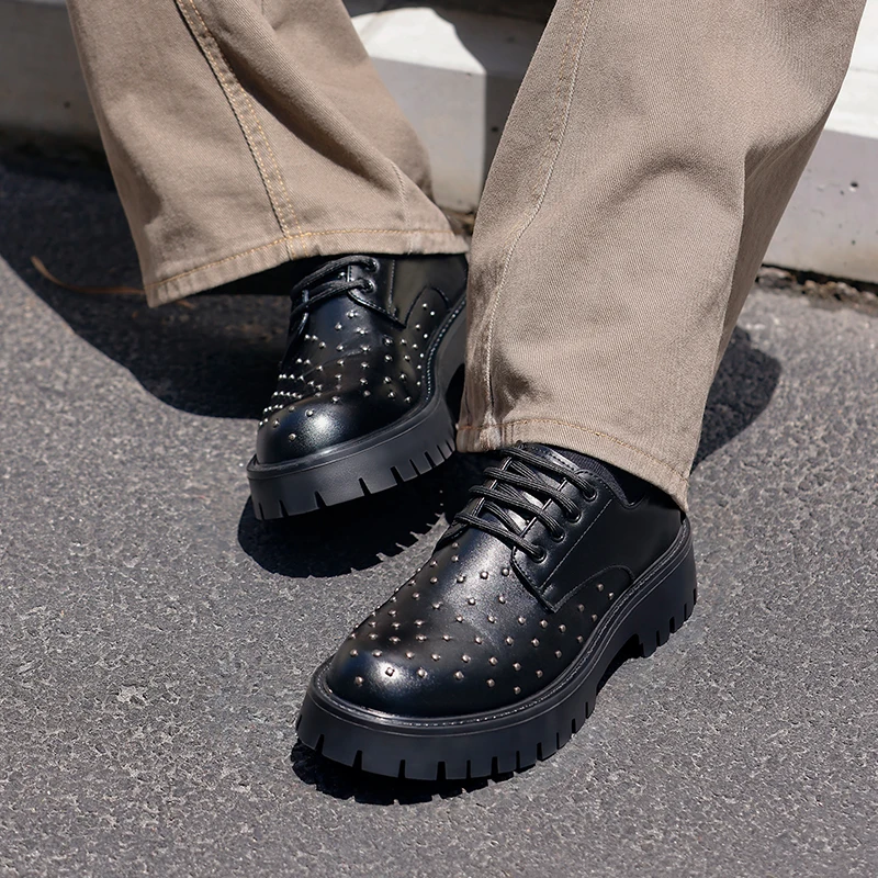 

Men Derby Shoes PU Thick Bottom Rivet Decoration Trendy Banquet Men Shoes Size 39-46