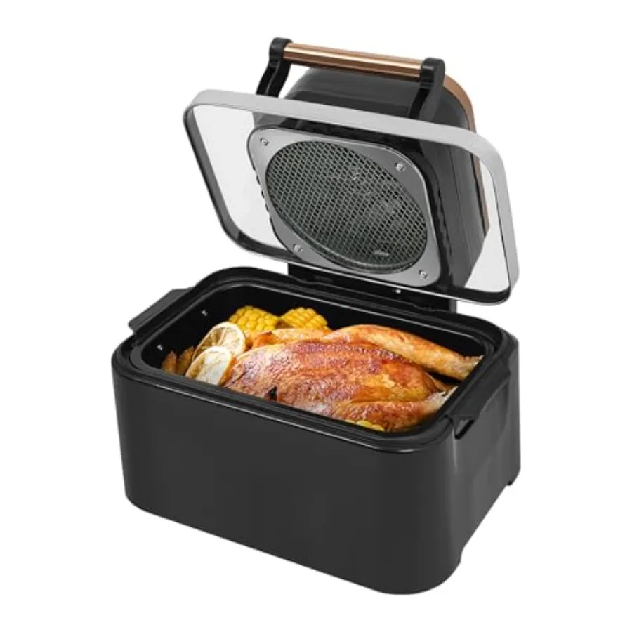 

Компактная аэрофритюрница объемом 12,68 л с технологией быстрого приготовления до хрустящой корочки при 400°F, многофункциональная электрическая фритюрница серебристого цвета с 6 предустановленными программами Easy V