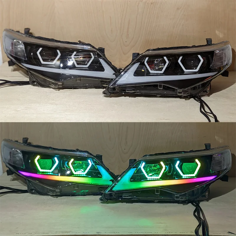 For Toyota Camry Custom Headlights 2010 2011 Year RGB Front Lamp Hex Ring