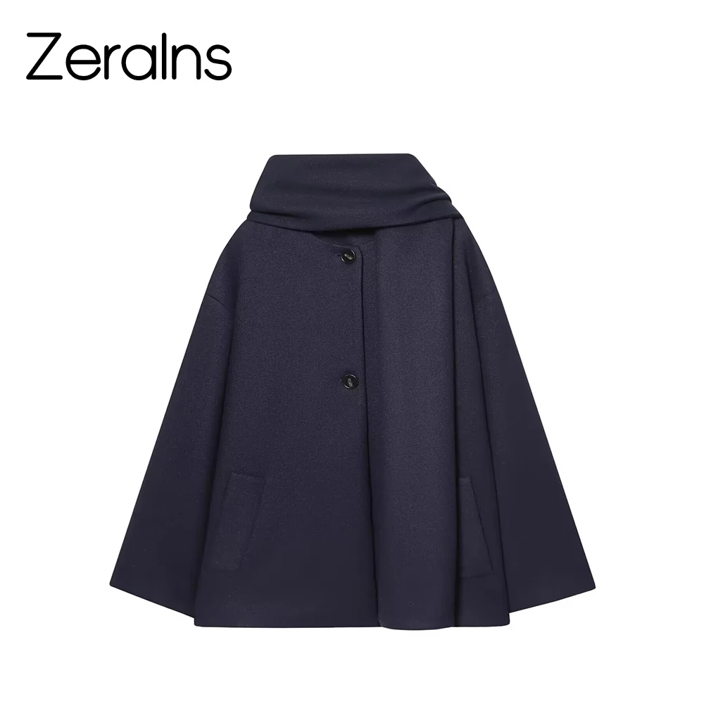 

ZERAINS 2025 зимний новый продукт, женское полупальто с круглым вырезом и длинными рукавами, смешанный шерстяной съемный шарф, короткое пальто, куртка