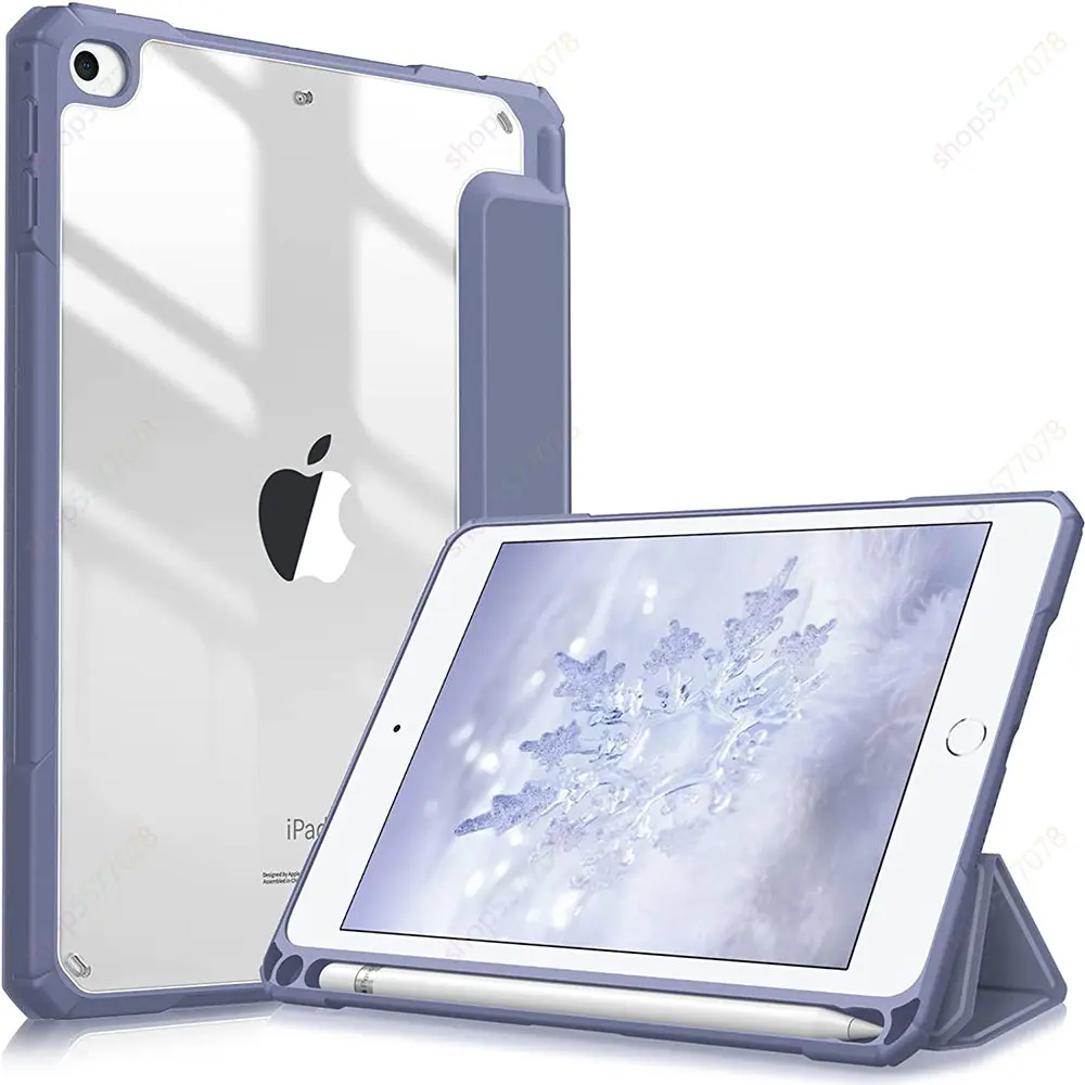 Acrylic Case for IPad 2019 Mini 5 Mini 47.9 Inch with Pen Holder, Tri-fold Stand Shockproof Magnetic Cover Auto Wake/Sleep Coque