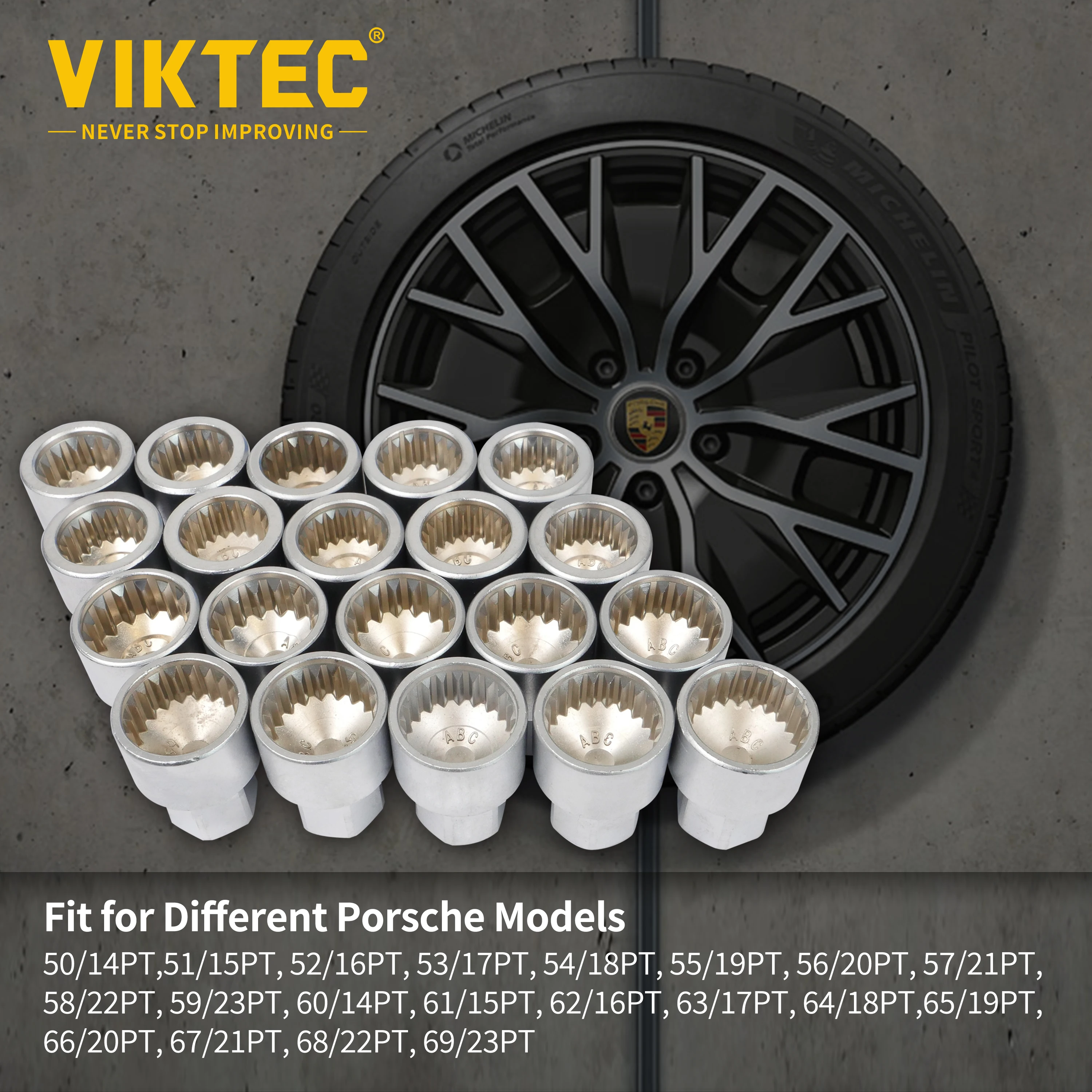 Viktec Anti-theft Screw Remover for Porsche,Wheel Locking Lug Nut Removal Tool 50-69,VT13082,20Pcs