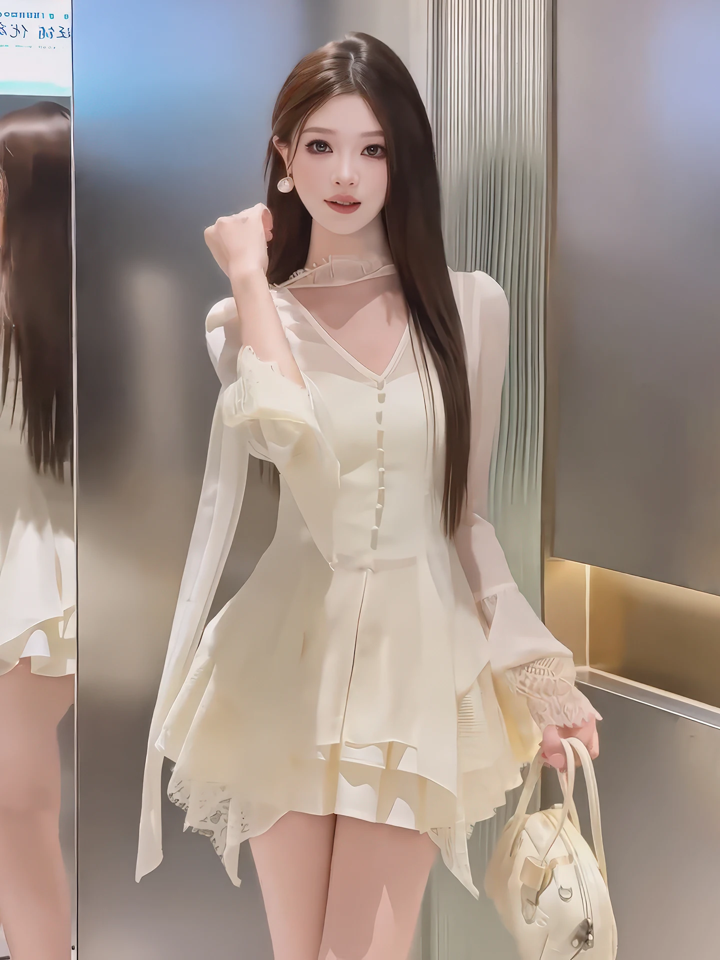Elegant V-neck Long Sleeve Women's Set High Waist Pleated Skirt Two-piece Suite Fashionable Spring New Arrival Slimming Effect