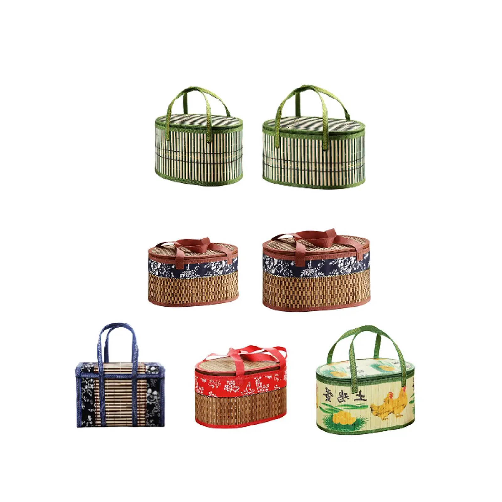 Bamboo Woven Basket with Double Handles Gift Packing Basket for Storage Cake