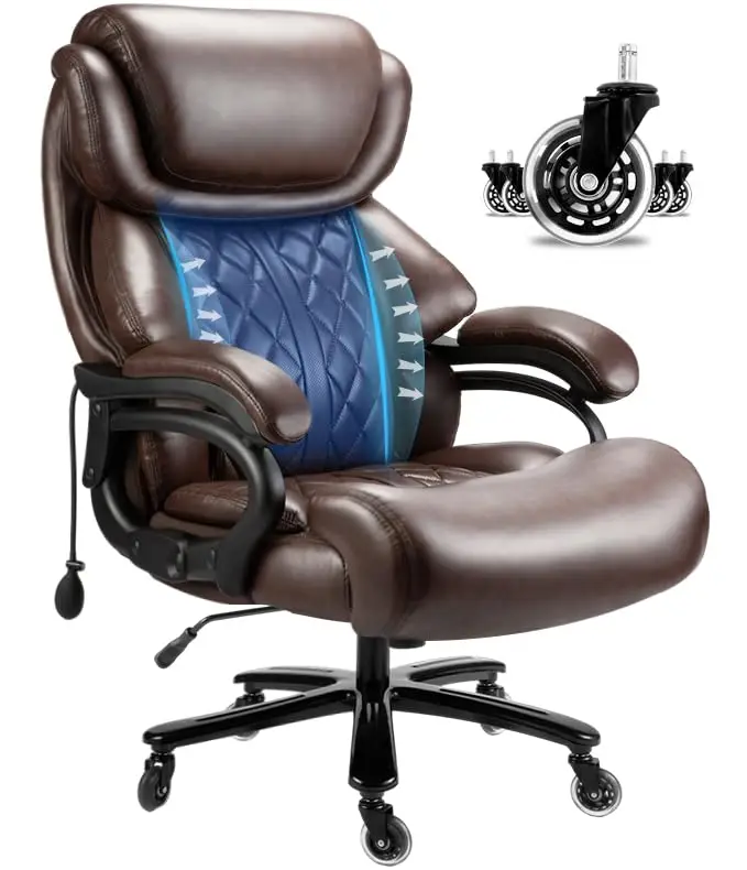 

Big and Tall Office Chair 800lbs- High Back Executive Computer Chair for Heavy People with Adjustable Lumbar Support and Quiet