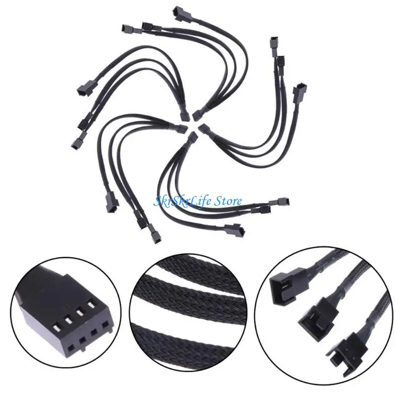 e65e 3ways 4 pin pwm splitter 4pin pwm female to 4 pin pwm adapter cable للكمبيوتر