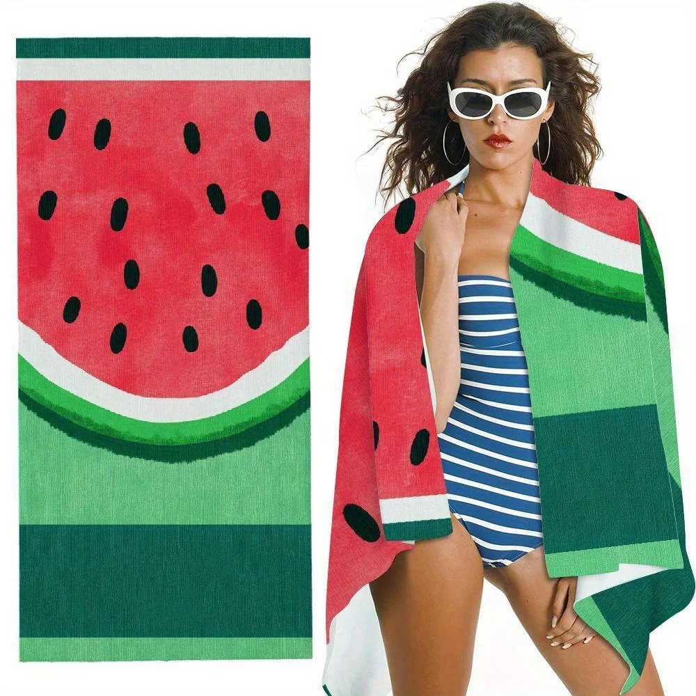 Watercolor Slice Watermelon Fruit Pattern Beach Towel Sand Resistant Absorbent Towel For Fresh Summer Outdoor Beach Daily Use