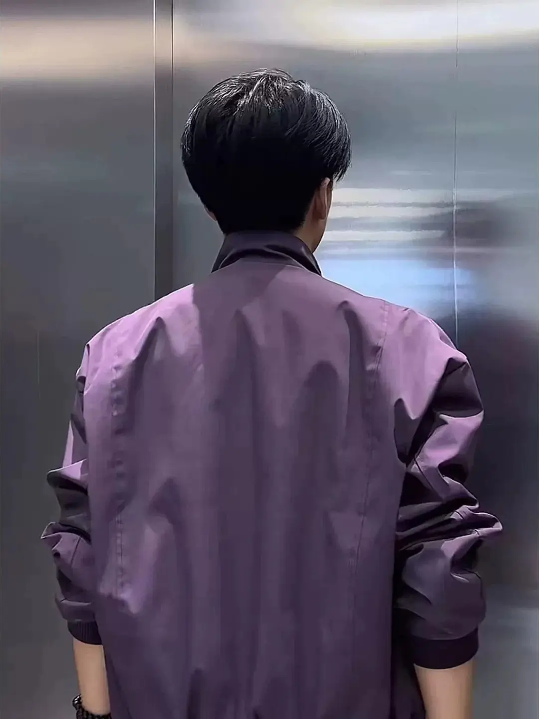 Purple Short Stand Collar Workwear Jacket Men's Hard And Stiff Autumn American Pilot Jacket Boxy Baseball Uniform Outerwear